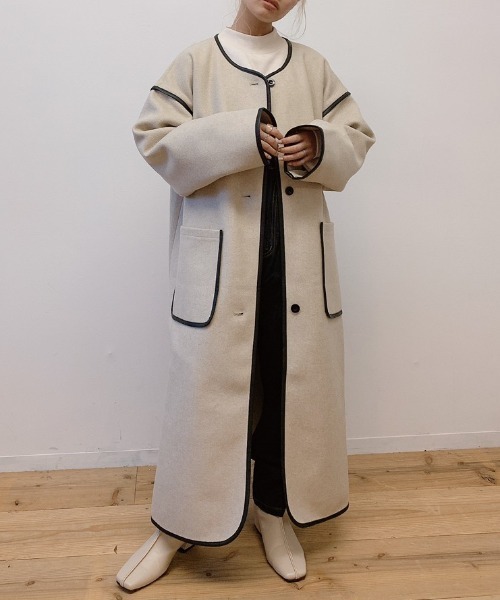VANNIE U（ヴァニーユー）の「ノーカラーパイピングロングコート（ダウンジャケット/コート・レディース・ベージュ・FREE）」の15枚目の写真