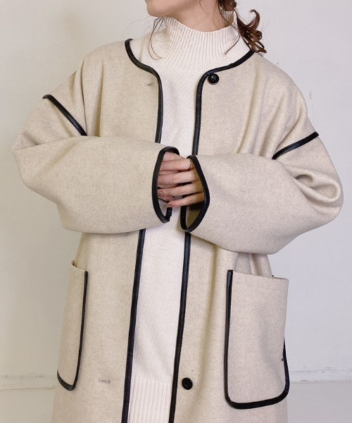 VANNIE U（ヴァニーユー）の「ノーカラーパイピングロングコート（ダウンジャケット/コート・レディース・ベージュ・FREE）」の21枚目の写真