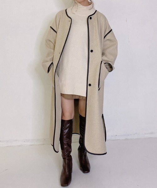 VANNIE U（ヴァニーユー）の「ノーカラーパイピングロングコート（ダウンジャケット/コート・レディース・ベージュ・FREE）」の22枚目の写真