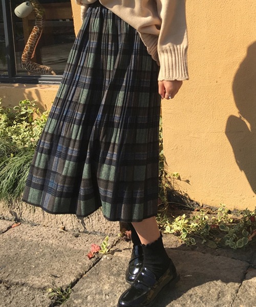 【美品】UN3D. チェックギャザースカート UN3D チェックギャザースカート ブルー 36