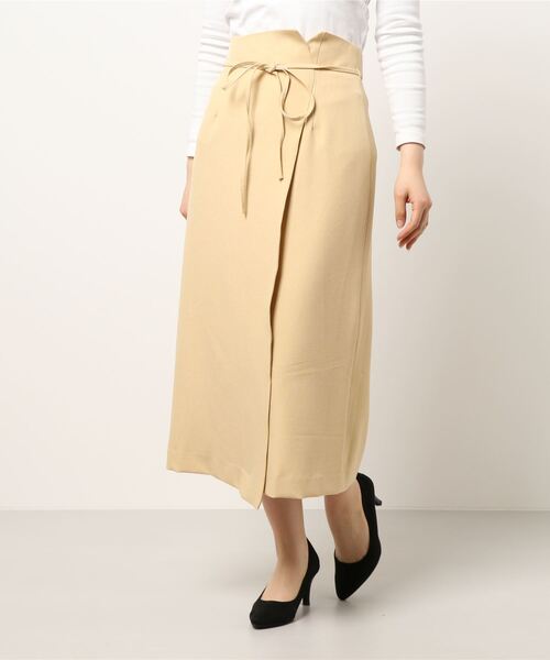 N.（N. Natural Beauty Basic）（エヌエヌナチュラルビューティーベーシック）の「リボン紐ベルト付ラップスカート（スカート・レディース・ベージュ/カーキ/イエロー・MEDIUM）」の8枚目の写真