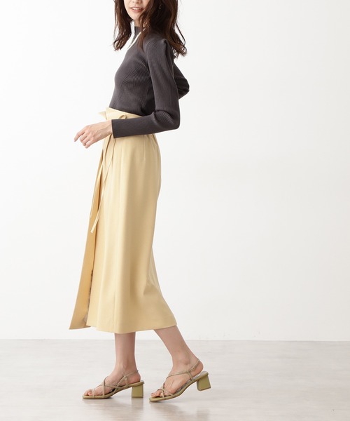 N.（N. Natural Beauty Basic）（エヌエヌナチュラルビューティーベーシック）の「リボン紐ベルト付ラップスカート（スカート・レディース・ベージュ/カーキ/イエロー・MEDIUM）」の7枚目の写真