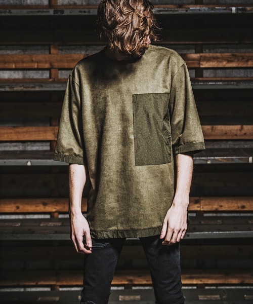 NO ID.(ノーアイディ)の「mt7139- フェイクスウェードBIGポケットT Tシャツ(Tシャツ/カットソー・メンズ・ブラック/ネイビー/カーキ/キャメル・ONE SIZE)」の18枚目の写真