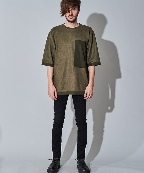 NO ID.(ノーアイディ)の「mt7139- フェイクスウェードBIGポケットT Tシャツ(Tシャツ/カットソー・メンズ・ブラック/ネイビー/カーキ/キャメル・ONE SIZE)」の19枚目の写真
