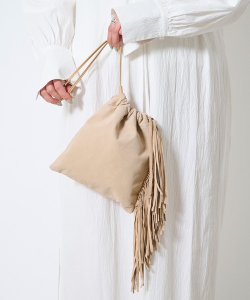 DouDou(ドゥドゥ)の「ピッグレザーフリンジトート(トートバッグ・レディース・ベージュ/イエロー/ピンク・FREE)」の10枚目の写真