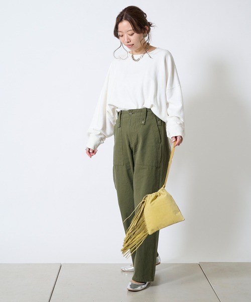 DouDou(ドゥドゥ)の「ピッグレザーフリンジトート(トートバッグ・レディース・ベージュ/イエロー/ピンク・FREE)」の4枚目の写真