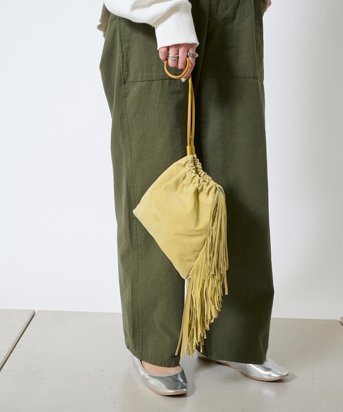 DouDou(ドゥドゥ)の「ピッグレザーフリンジトート(トートバッグ・レディース・ベージュ/イエロー/ピンク・FREE)」の5枚目の写真