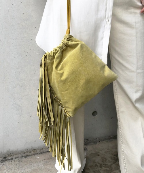 DouDou(ドゥドゥ)の「ピッグレザーフリンジトート(トートバッグ・レディース・ベージュ/イエロー/ピンク・FREE)」の7枚目の写真