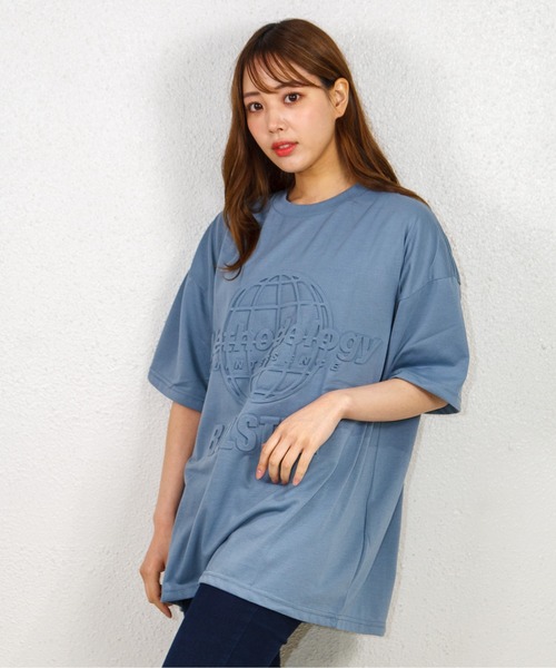 GGD（ジージーディー）の「インパクト シャドー ロゴ Methodology ビックシルエット ストリート エンボス 半袖Tシャツ（Tシャツ/カットソー・レディース・ブラック/ホワイト/グリーン/ブルー・M/LL/L）」の13枚目の写真