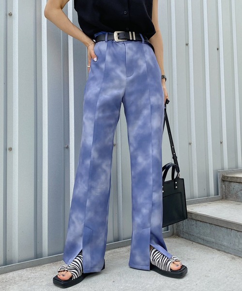 PAGEBOY（ページボーイ）の「マーブルプリントパンツ（スラックス・レディース・ブラック/アクア・FREE）」の2枚目の写真