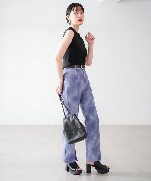 PAGEBOY（ページボーイ）の「マーブルプリントパンツ（スラックス・レディース・ブラック/アクア・FREE）」の5枚目の写真