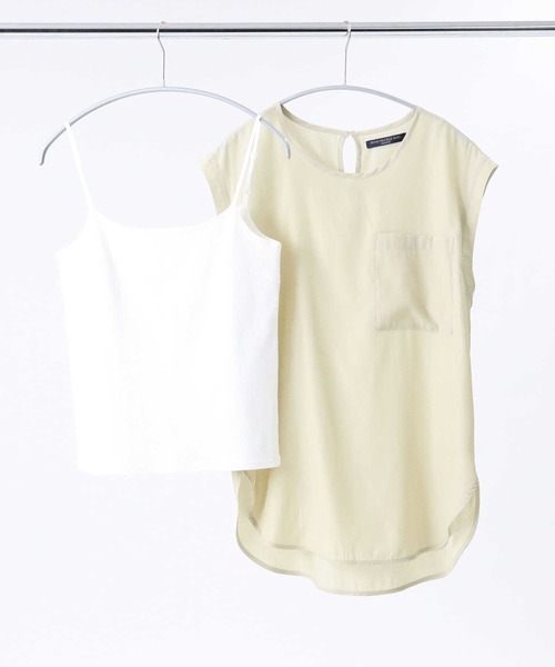 HONEYSUCKLE ROSE（ハニーサックルローズ）の「【HONEYSUCKLE ROSE】「ノースリーブとキャミソール2点セット」シアーノースリレイヤード（アンサンブル・レディース・オフホワイト/グリーン/ブラック・M/L）」の8枚目の写真