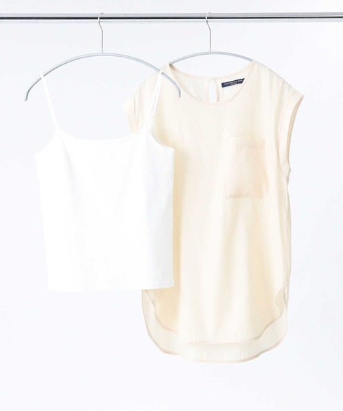 HONEYSUCKLE ROSE（ハニーサックルローズ）の「【HONEYSUCKLE ROSE】「ノースリーブとキャミソール2点セット」シアーノースリレイヤード（アンサンブル・レディース・オフホワイト/グリーン/ブラック・M/L）」の6枚目の写真