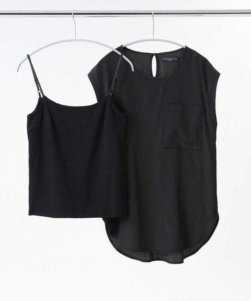 HONEYSUCKLE ROSE（ハニーサックルローズ）の「【HONEYSUCKLE ROSE】「ノースリーブとキャミソール2点セット」シアーノースリレイヤード（アンサンブル・レディース・オフホワイト/グリーン/ブラック・M/L）」の7枚目の写真