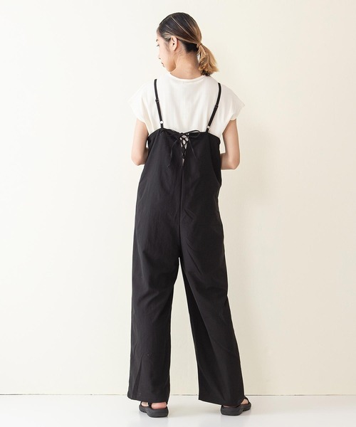 JEANS MATE（ジーンズメイト）の「ノースリーブＴ＋サロペットセット 　アンサンブルアイテム（サロペット/オーバーオール・レディース・ブラック/ダークベージュ・FREE）」の4枚目の写真