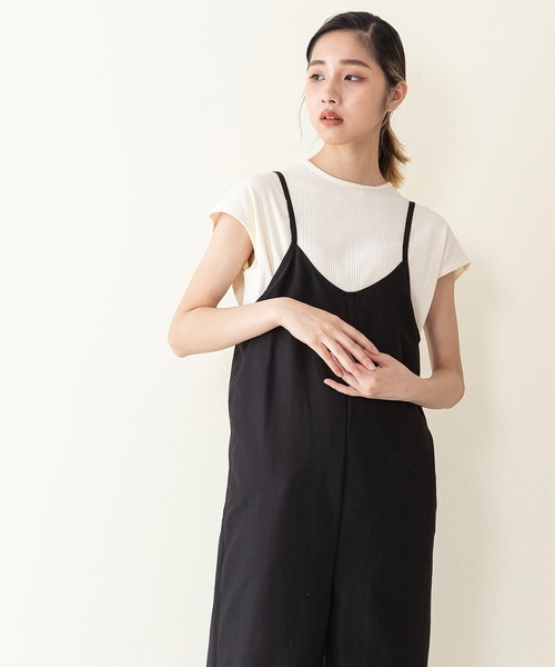 JEANS MATE（ジーンズメイト）の「ノースリーブＴ＋サロペットセット 　アンサンブルアイテム（サロペット/オーバーオール・レディース・ブラック/ダークベージュ・FREE）」の5枚目の写真