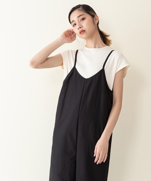 JEANS MATE（ジーンズメイト）の「ノースリーブＴ＋サロペットセット 　アンサンブルアイテム（サロペット/オーバーオール・レディース・ブラック/ダークベージュ・FREE）」の6枚目の写真