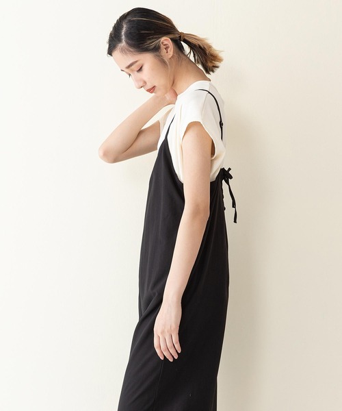 JEANS MATE（ジーンズメイト）の「ノースリーブＴ＋サロペットセット 　アンサンブルアイテム（サロペット/オーバーオール・レディース・ブラック/ダークベージュ・FREE）」の7枚目の写真