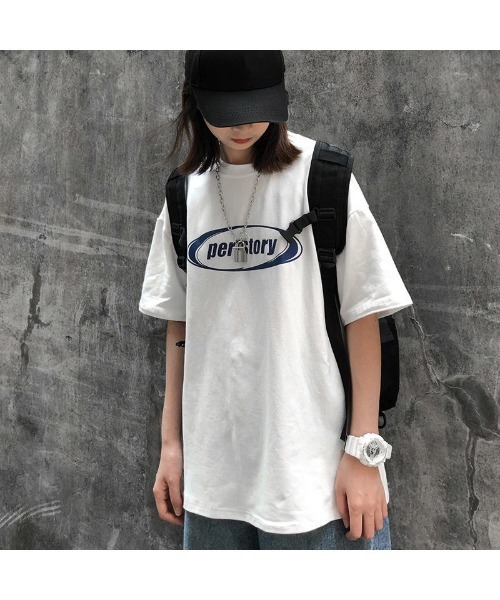 ビッグシルエット韓国ストリートy2k古着風ルーズスタイルプリントオーバーサイズ半袖Tシャツ