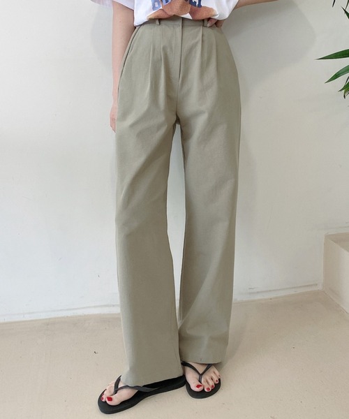 TOEASY(トゥイージー)の「『TOEASY/トゥイージー』linen pintuck wide slacks/綿麻 リネン ピンタックワイドスラックスパンツ(スラックス・レディース・ブラック/ベージュ/カーキ/ライトベージュ/アイボリー・M/L)」の5枚目の写真