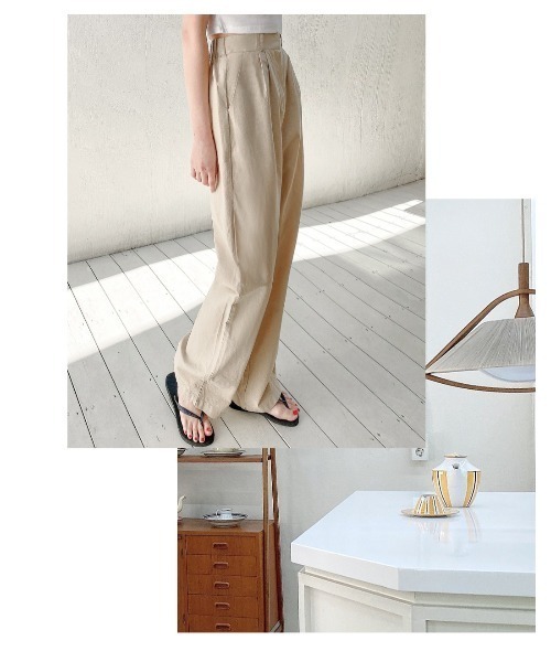 TOEASY(トゥイージー)の「『TOEASY/トゥイージー』linen pintuck wide slacks/綿麻 リネン ピンタックワイドスラックスパンツ(スラックス・レディース・ブラック/ベージュ/カーキ/ライトベージュ/アイボリー・M/L)」の21枚目の写真