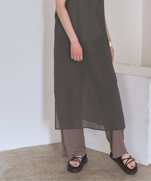 titivate（ティティベイト）の「シアーIラインキャミワンピース（ワンピース・レディース・グレイッシュベージュ/ライトブルー/ライトグリーン/チャコール・S/M/L）」の20枚目の写真