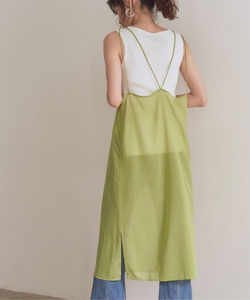 titivate（ティティベイト）の「シアーIラインキャミワンピース（ワンピース・レディース・グレイッシュベージュ/ライトブルー/ライトグリーン/チャコール・S/M/L）」の11枚目の写真