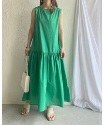 コットンティアードノースリーブロングワンピース