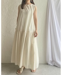コットンティアードノースリーブロングワンピース