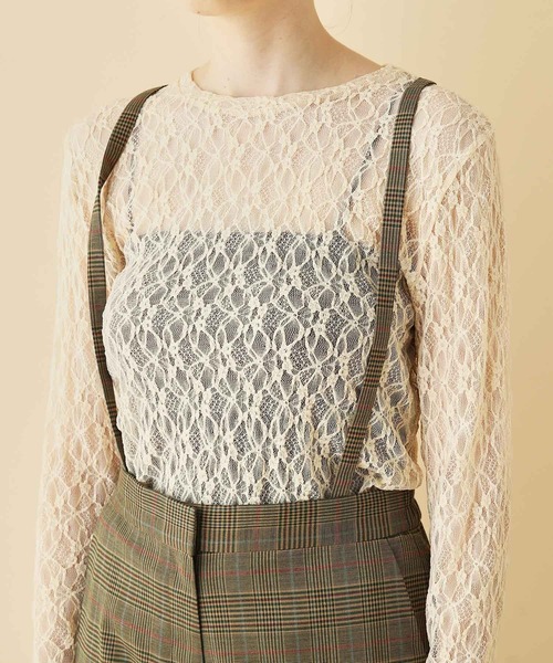 MADEMOISELLE ROPE'（マドモアゼル ロペ）の「<春まで使える>【2WAY】<サスペンダー付き>チェックセンタープレスパンツ（その他パンツ・レディース・ベージュ系その他/グリーン系その他・36/38）」の6枚目の写真