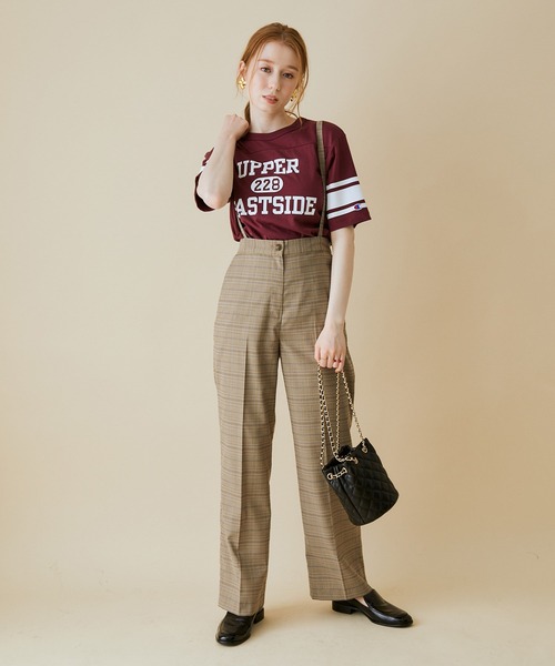 MADEMOISELLE ROPE'（マドモアゼル ロペ）の「<春まで使える>【2WAY】<サスペンダー付き>チェックセンタープレスパンツ（その他パンツ・レディース・ベージュ系その他/グリーン系その他・36/38）」の9枚目の写真