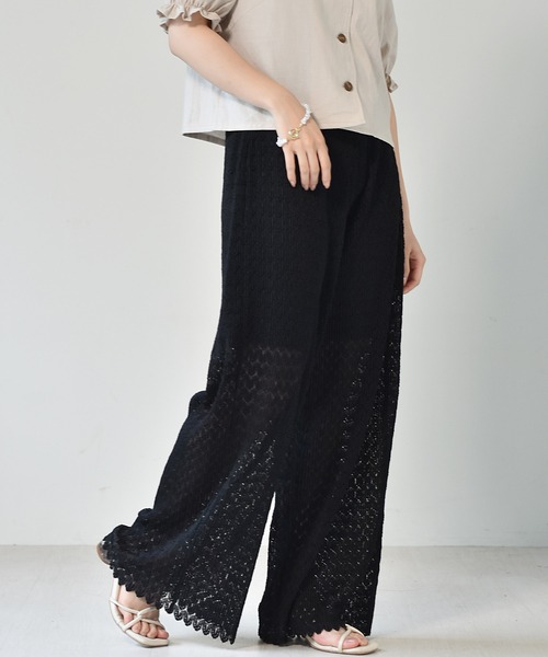 ems excite（エムズエキサイト）の「柄レースプリーツパンツ（その他パンツ・レディース・アイボリー/ブルー/ブラック・FREE）」の2枚目の写真