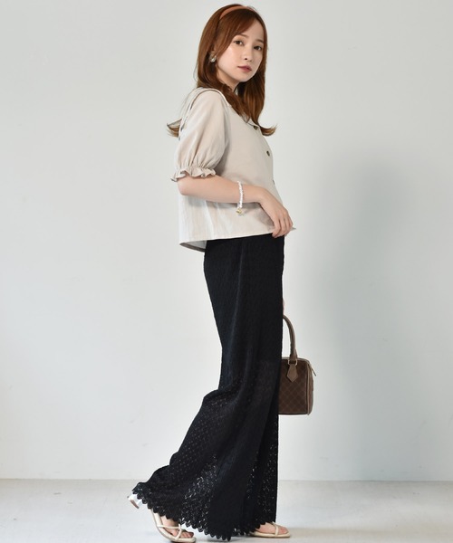 ems excite（エムズエキサイト）の「柄レースプリーツパンツ（その他パンツ・レディース・アイボリー/ブルー/ブラック・FREE）」の6枚目の写真