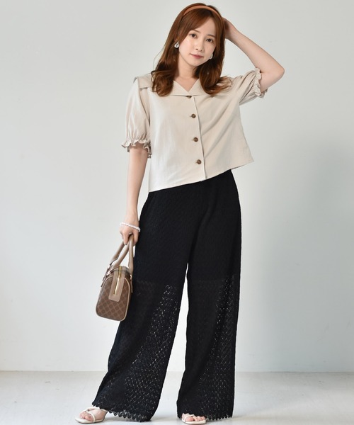 ems excite（エムズエキサイト）の「柄レースプリーツパンツ（その他パンツ・レディース・アイボリー/ブルー/ブラック・FREE）」の16枚目の写真