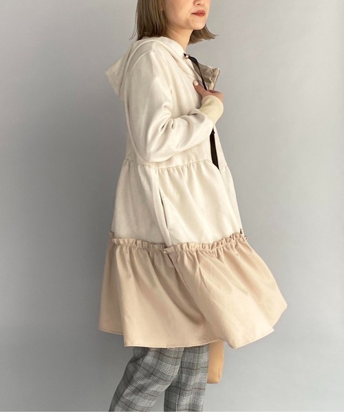 PICCIN（ピッチン）の「ボンディングスエード切替ティアードフードコート（その他アウター・レディース・ブラック/ベージュ・M）」の10枚目の写真