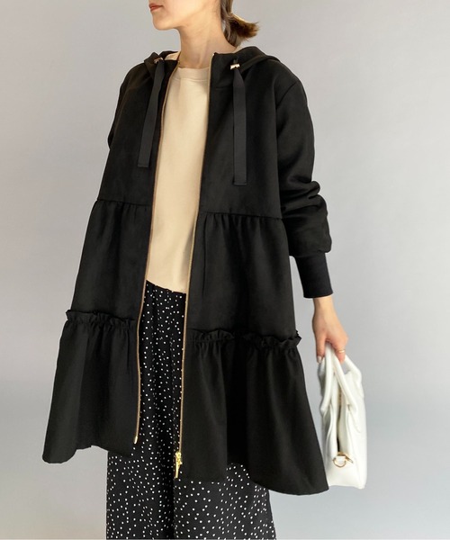 PICCIN（ピッチン）の「ボンディングスエード切替ティアードフードコート（その他アウター・レディース・ブラック/ベージュ・M）」の5枚目の写真