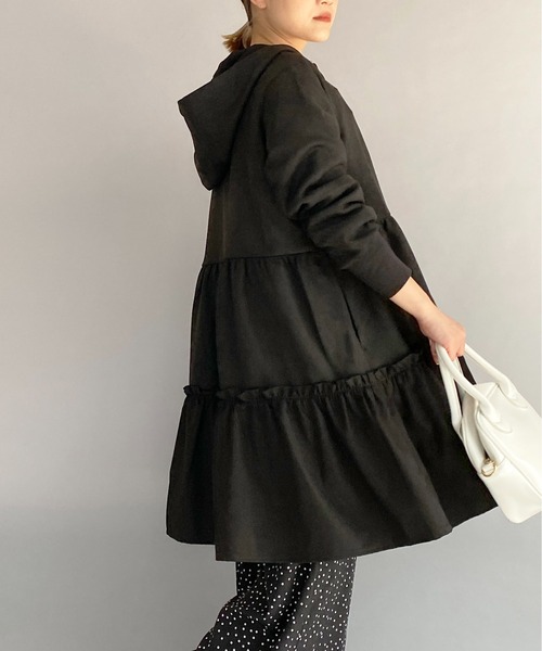 PICCIN（ピッチン）の「ボンディングスエード切替ティアードフードコート（その他アウター・レディース・ブラック/ベージュ・M）」の9枚目の写真