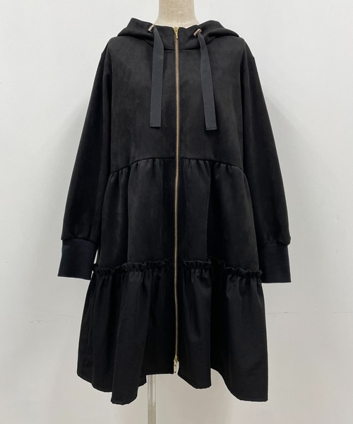 PICCIN（ピッチン）の「ボンディングスエード切替ティアードフードコート（その他アウター・レディース・ブラック/ベージュ・M）」の3枚目の写真