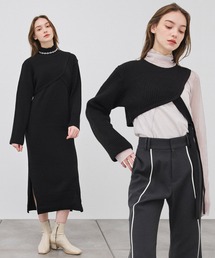 アシメパーツレイヤードニットセットワンピース /ウォッシャブル
