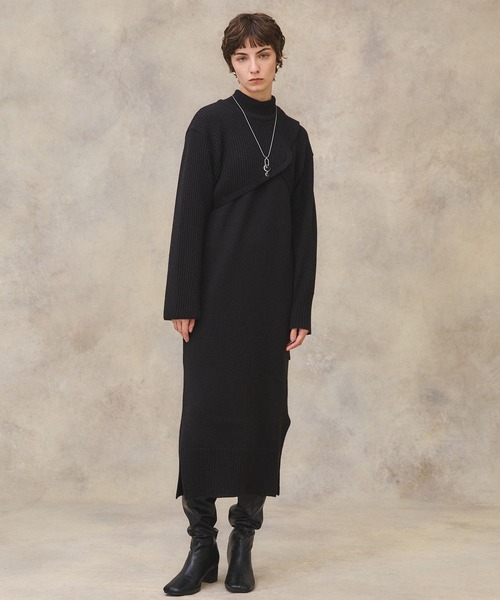 PUBLIC TOKYO(パブリックトウキョウ)の「アシメパーツレイヤードニットセットワンピース /ウォッシャブル(ワンピース・レディース・ブラック/ベージュ・FREE)」の20枚目の写真