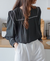 スクエア配色ラインブラウス