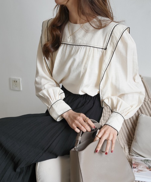 Diosfront（ディオスフロント）の「スクエア配色ラインブラウス（シャツ/ブラウス・レディース・ベージュ/ブルー/ブラック・FREE）」の19枚目の写真