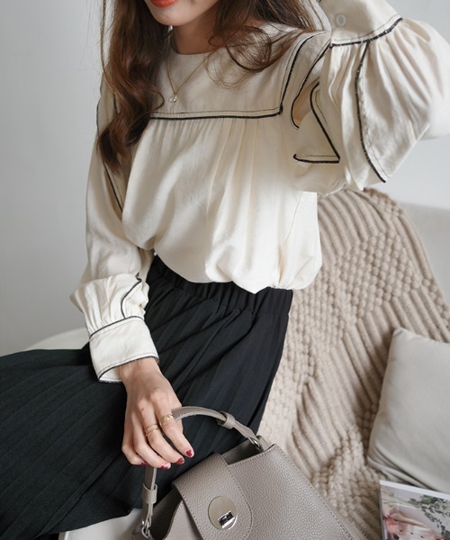 Diosfront（ディオスフロント）の「スクエア配色ラインブラウス（シャツ/ブラウス・レディース・ベージュ/ブルー/ブラック・FREE）」の18枚目の写真