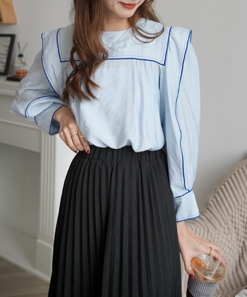 Diosfront（ディオスフロント）の「スクエア配色ラインブラウス（シャツ/ブラウス・レディース・ベージュ/ブルー/ブラック・FREE）」の15枚目の写真