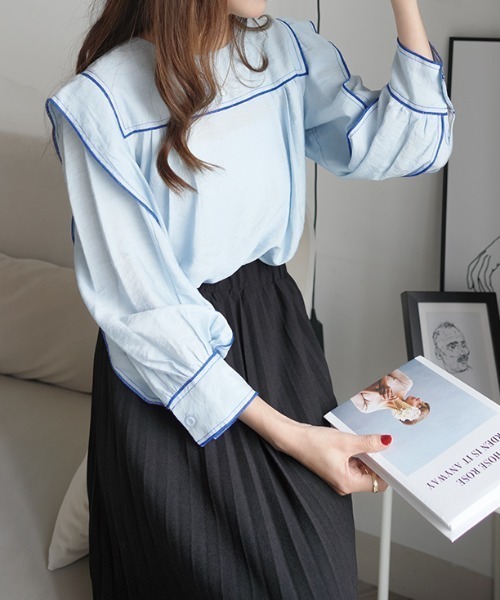 Diosfront（ディオスフロント）の「スクエア配色ラインブラウス（シャツ/ブラウス・レディース・ベージュ/ブルー/ブラック・FREE）」の12枚目の写真