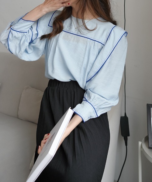 Diosfront（ディオスフロント）の「スクエア配色ラインブラウス（シャツ/ブラウス・レディース・ベージュ/ブルー/ブラック・FREE）」の11枚目の写真