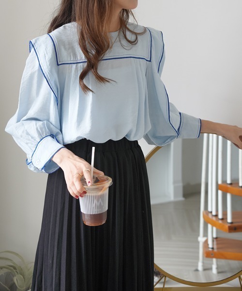 Diosfront（ディオスフロント）の「スクエア配色ラインブラウス（シャツ/ブラウス・レディース・ベージュ/ブルー/ブラック・FREE）」の10枚目の写真