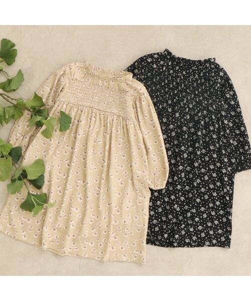 apres les cours(アプレレクール)の「花柄シャーリングワンピース(ワンピース・キッズ・ベージュ/ブラック・80/100/110/120/140/90/130)」の7枚目の写真