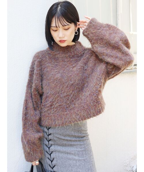 MURUA（ムルーア）の「ショートブラッシュドニット（ニット/セーター・レディース・ブルー/ライトブルー/ブラウン/その他1・FREE）」の9枚目の写真