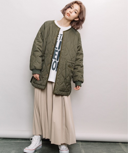 refinedworks(リファインドワークス)の「エルボーパッチキルティングミドルコート(その他アウター・レディース・チャコールグレー/ベージュ/カーキ・FREE)」の14枚目の写真